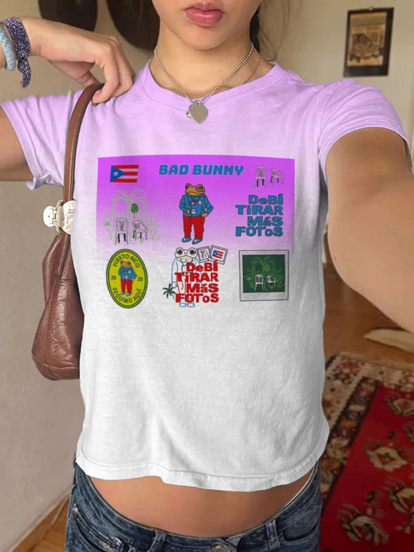 Bad Bunny Casual Short Navel-Baring Short-Sleeved T-Shirt