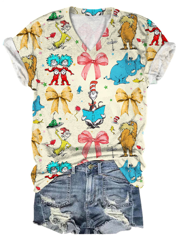 Cartoon Childlike Vintage Leisure Vacation Story Picture Book Print T-shirt