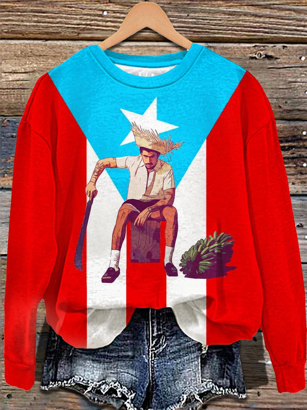 Puerto Rican Album Printed Long Sleeve Casual Top