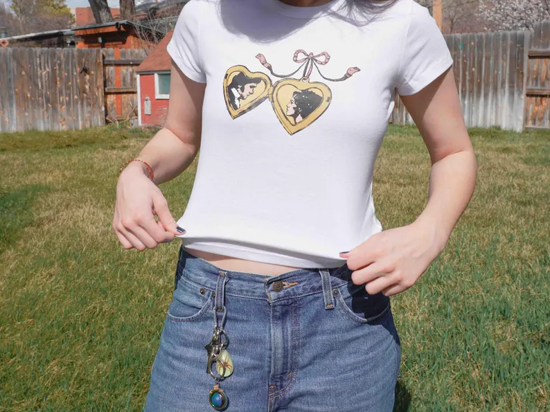 Pride and Prejudice Locket Design Baby Tee Women's Shirt